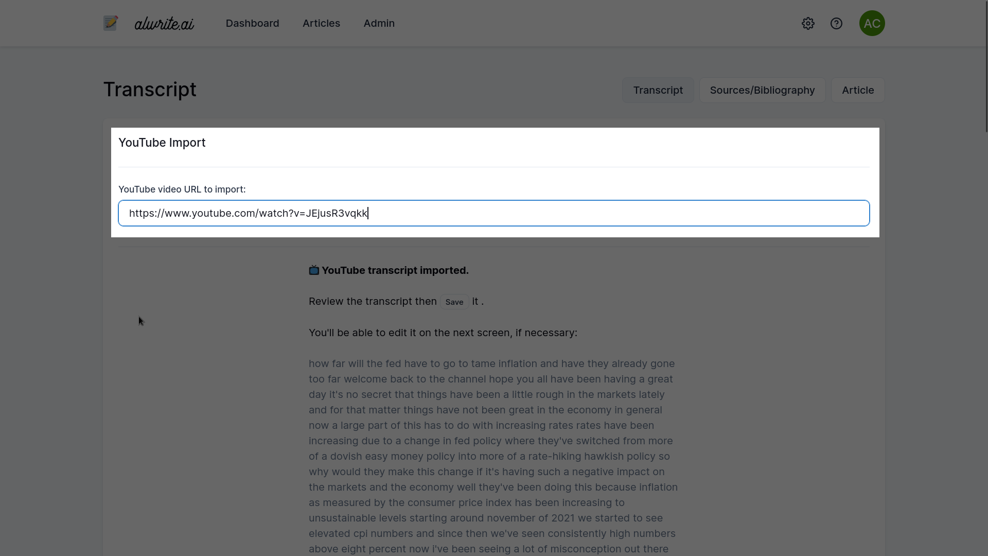 Example YouTube Transcript Import